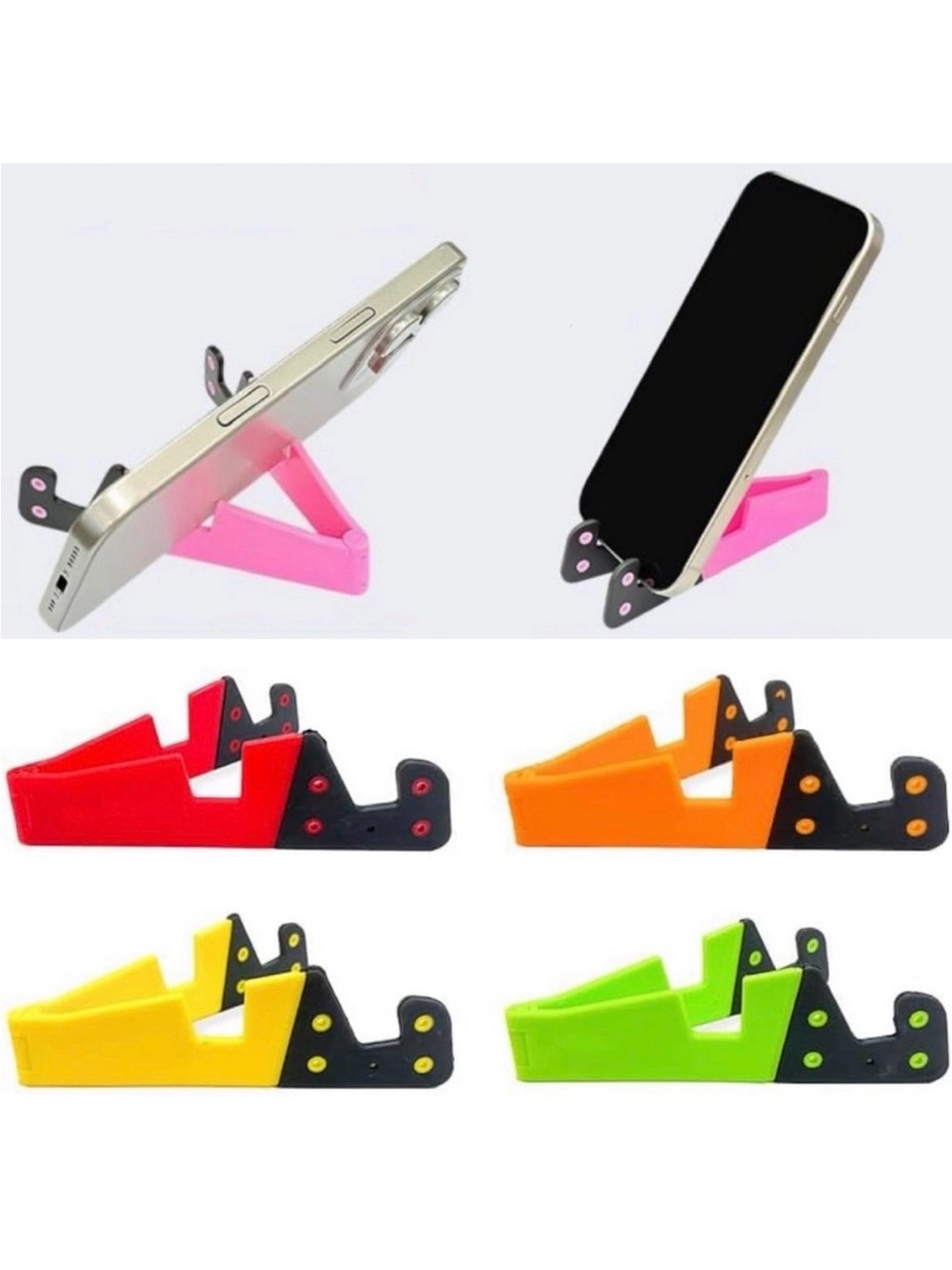 💞 New Pack of 4 Universal Folding Phone Stands in Red, Orange, Yellow, & Green